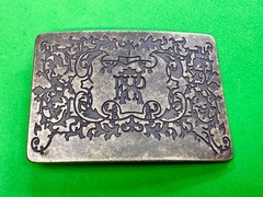 Letter EXP Monogram Scroll Ornate Pattern Silver Tone Rectangular Belt Buckle