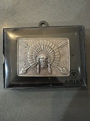 Ariat Western Mens Rectangle Belt Buckle Chief Skull Arrowheads Silver A37009