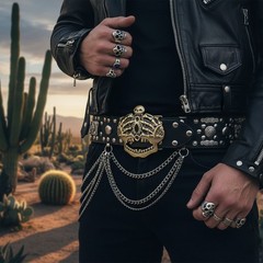 Men Women Dark Gold Belt Buckle Skull Skeleton Bones Pirate King Crown Statement