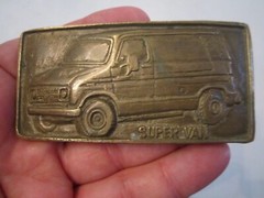 VINTAGE SUPER VAN THEME BELT BUCKLE – 4&Prime; X 2&Prime; – HEAVY – SOLID BRASS – GW10