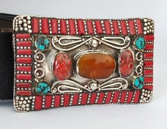 Tibetan Silver Belt Buckle Belt waist trap Turquoise Coral Clasp, B53