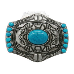 Men Women Silver Big Metal Belt Buckle Southwestern Fashion Turquoise Blue Beads