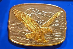 American Bald Eagle on Mountains Belt Buckle – Silver & Gold Plate 1982