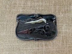 Vintage 1984 Bergamot Brass Works U-149 Enameled Steam Train 5473 Belt Buckle