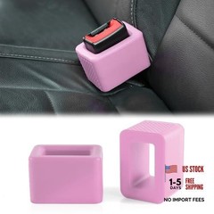 2PCS Seat Belt Buckle Holder, Universal Silicone Rear Seat Belt Booster & Pink