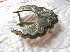 DALE CHAVEZ DESIGN BY VTG BELT BUCKLE SILVER W/COPPER EDGE 2.5&Prime; X 2.5&Prime; SIGNED