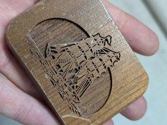 vintage 1970s belt buckle WOODEN engraved SAILBOAT western LASERCRAFT tall ship