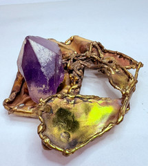 Vintage Brutalist Modern Amethyst Brass Belt Buckle