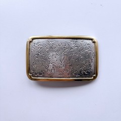 Southwest Flower Cowgirl Silver w/ Gold Frame Metal Belt Buckle