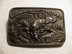 1988 BASS ANGLERS SPORTSMAN SOCIETY FISHING 3D LOOK METAL BRASS BELT BUCKLE!