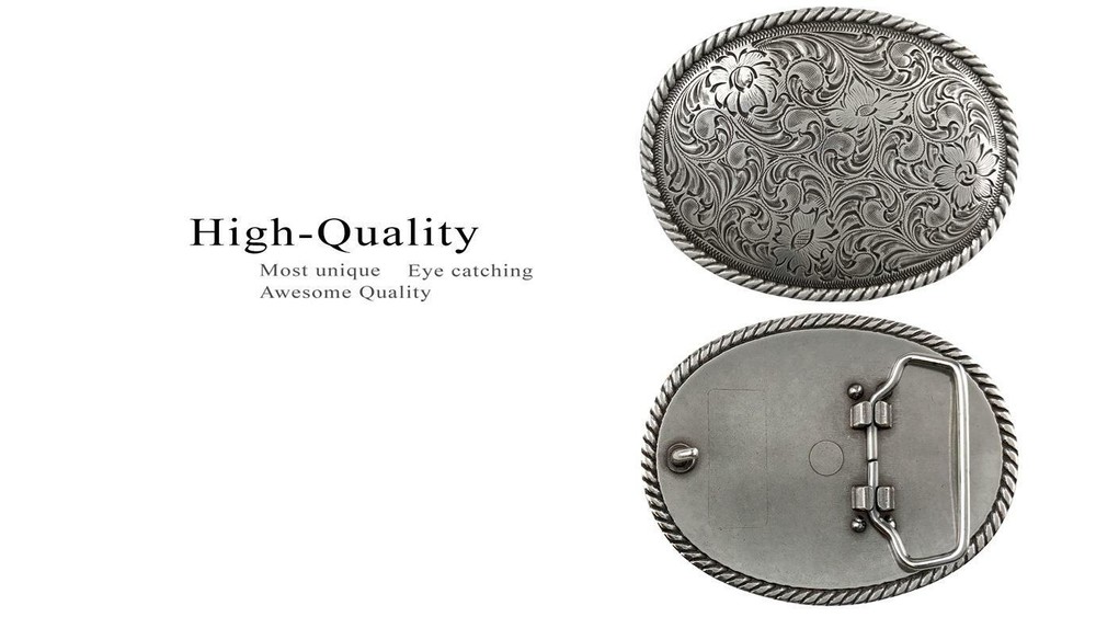 Western Floral Engraved Pattern Rope Edged Belt Buckle