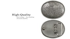 Western Floral Engraved Pattern Rope Edged Belt Buckle