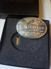 Vintage 1994 Golden Eagles NRA Pewter Belt Buckle Ltd Ed Rifle In Original Box