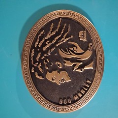 Vintage Bob Marley Metal Oval Belt Buckle gold
