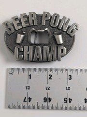 Beer Pong Champ Belt Buckle with Built-in Bottle Opener – Kalan – Pewter Tone
