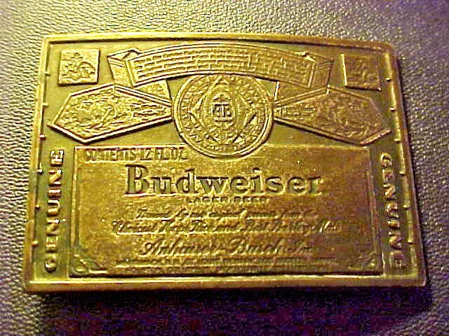 ADVERTISING Budweiser Beer Label Solid Brass Mens Belt Buckle H49