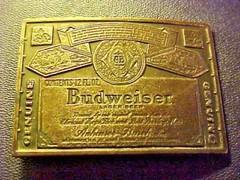 ADVERTISING Budweiser Beer Label Solid Brass Mens Belt Buckle H49