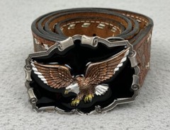 The Great American Buckle Co ENAMEL EAGLE 1243 Belt Buckle W/ Belt USA VTG 1983