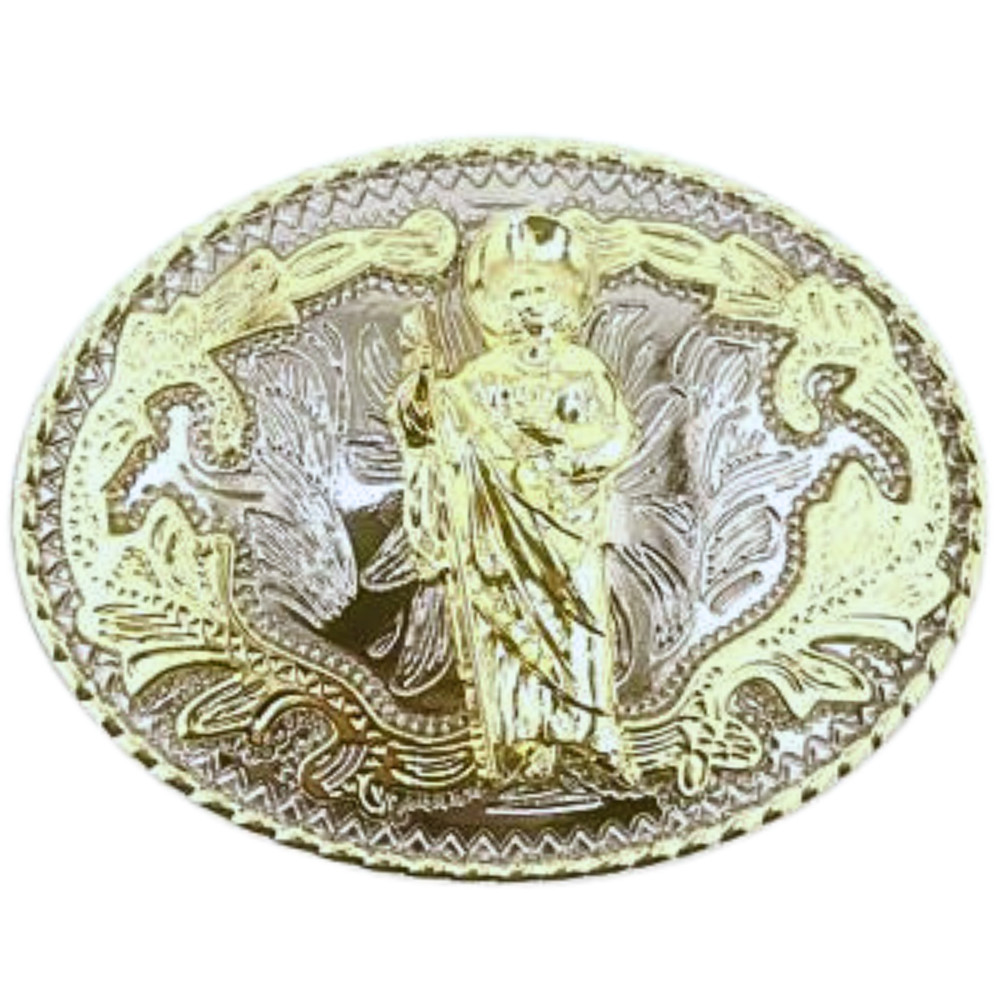 WMG Western St Jude Belt Buckle Gold Silver Saint Jude San Judas Cowboy Buckle