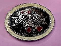 Lucky Gambling Skull Straight Flush Poker Playing Card 4 Queen&rsquo;s Belt Buckle