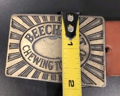 VINTAGE BEECH NUT TOBACCO LOGO BUCKLE LDL MARK W/LEATHER BELT MENS SZ 33 GVC