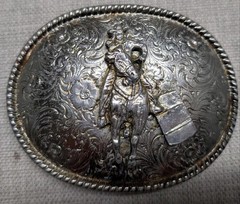 vintage USA made RODEO belt buckle BARREL RACING cowboy cowgirl WESTERN floral