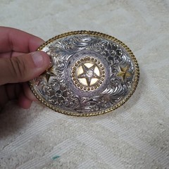 Nocona Belt Buckle Texas Star Oval Western Gold and Silver Tone