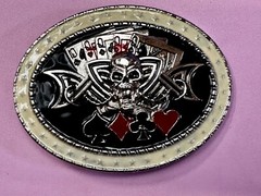 Lucky Gambling Skull Straight Flush Poker Playing Card 4 Queen&rsquo;s Belt Buckle
