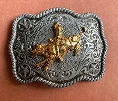 Belt Buckle with Gold Plated Bronco.