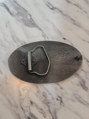 Peterbilt vintage-style antique pewter finish metal and enamel belt buckle