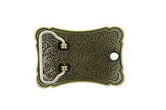 Western Flower Patterns Cowboy Cowgirl Rectangle Solid Brass Metal Belt Buckle