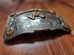 Rockmount Denver CO Silver Nickel Western Horsehead Medallion Belt Buckle