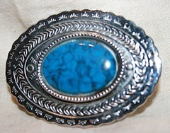2&Prime; x 1-1/2&Prime; Metal Concho Style Turquoise Belt Buckle