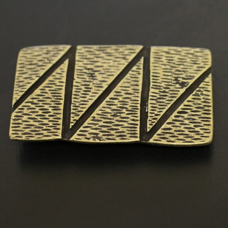 Grooved Rectangle Geometry Belt Buckle Brass Interchangeable Clasp GS9015m