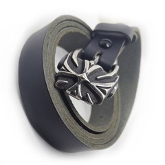 Cross Desing Sterling Silver Belt Buckle with Genuine Leather For 1inch Belt
