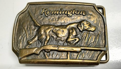 Remington Gold Metal Hunting Dog Scene Western Belt Buckle 1.75in Rectangular