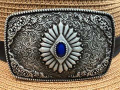 Vintage Western Cowboy Antiqued Silver Floral Belt Buckle