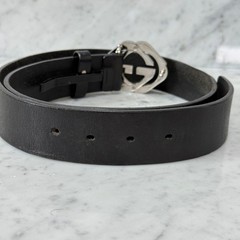 GUCCI Pre-Owned Interlocking Leather Belt Black Silver