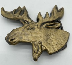 Vintage 1970’s Brass Moose Elk Head Wildlife Belt Buckle 4” #4047