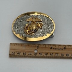 USMC Marine Corps Eagle Globe and Anchor Two Tone Gold Silver Belt Buckle EGA