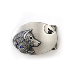 Vintage Silver Plated Wolf Oval Belt Buckle Boucle de Ceinture