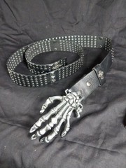 Studded Leather Belt With Skelton Hand Buckle 42&Prime;