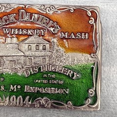 Vintage Belt Buckle Jack Daniel’s Whiskey Enamel Silver Tone Worlds Fair