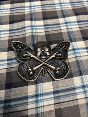 Gothic Skull Butterfly Belt Buckle Rhinestone Eyes Dark Grunge 4&Prime;x2.5&Prime; DD3