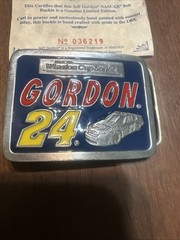 VINTAGE 1998 NASCAR JEFF GORDON # 24 PEWTER BELT BUCKLE WITH COA