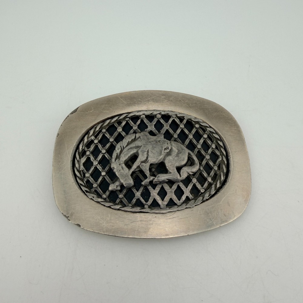 Vintage Western Belt Buckle Bucking Bronco Horse Large Squared Oval