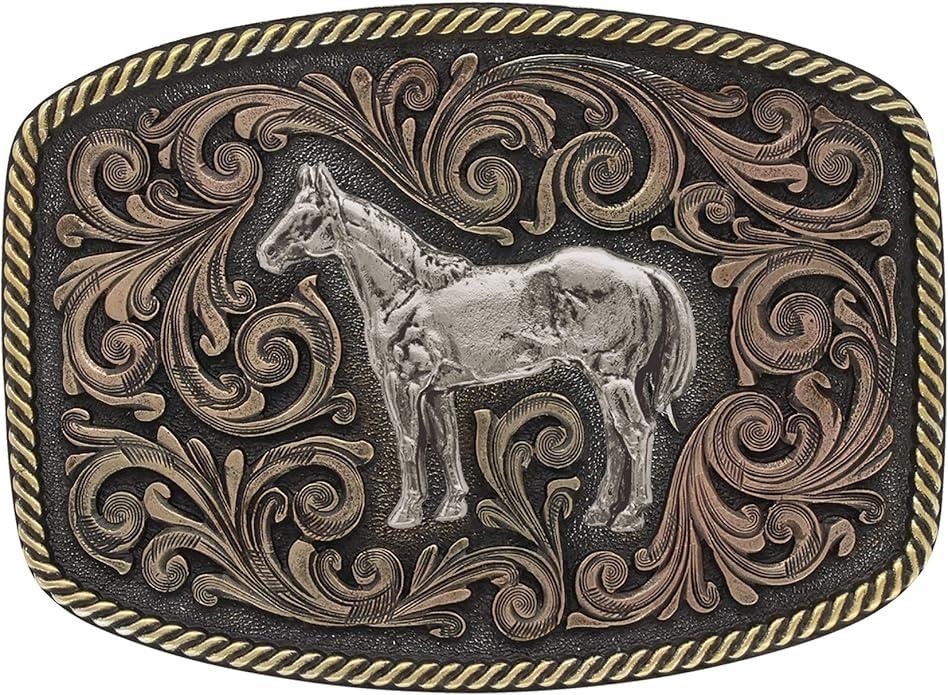 Montana Silversmiths Attitude Tri-Color Horse Rope Edge Western Belt Buckle