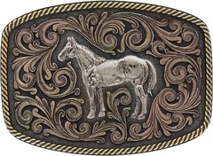 Montana Silversmiths Attitude Tri-Color Horse Rope Edge Western Belt Buckle