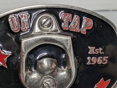 On Tap Belt Buckle Bottle Opener High Flier Beverage Black Red Silver