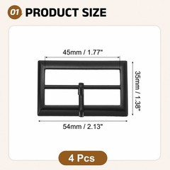 4Pcs Belt Buckle, 1.77&Prime; Single Prong Rectangle Buckles, Matte Black